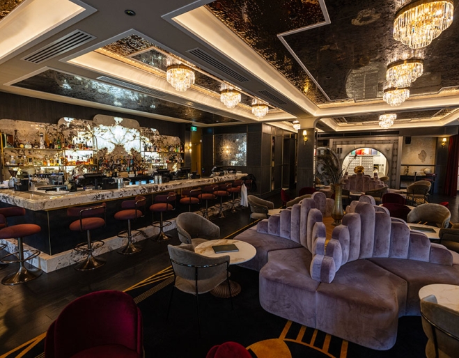 Bar and seating at The Gatsby GPO, Fortitude Valley