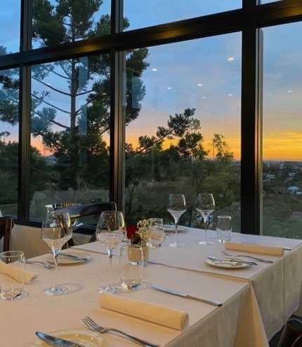 Sunset view from table at La Vie Bistro