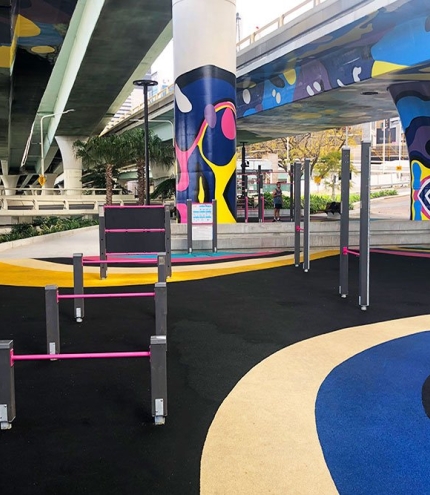 Waterline Park Gym, Queens Wharf Precinct, Brisbane CBD Waterline Park Gym, Queens Wharf Precinct, Brisbane CBD, outdoor exercise, parkour, calisthenics, wheelchair accesible, balance beams, Brisbane time capsule, mangrove walk