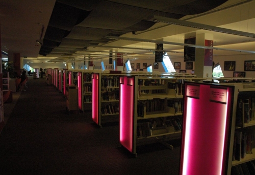 Brisbane Square Library 266 George St Brisbane Aisles of books inside the Brisbane Square Library