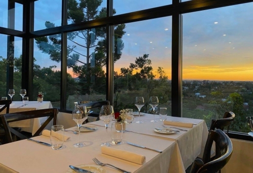 La Belle Vie Bardon Sunset view from table at La Vie Bistro