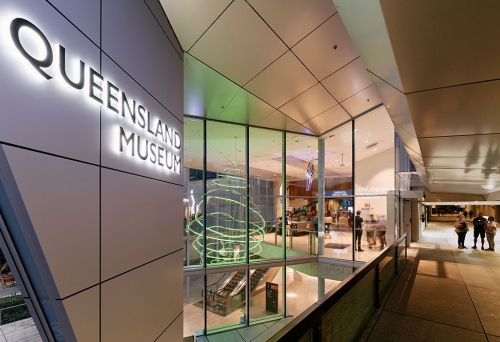 Outside of Queensland Museum by night