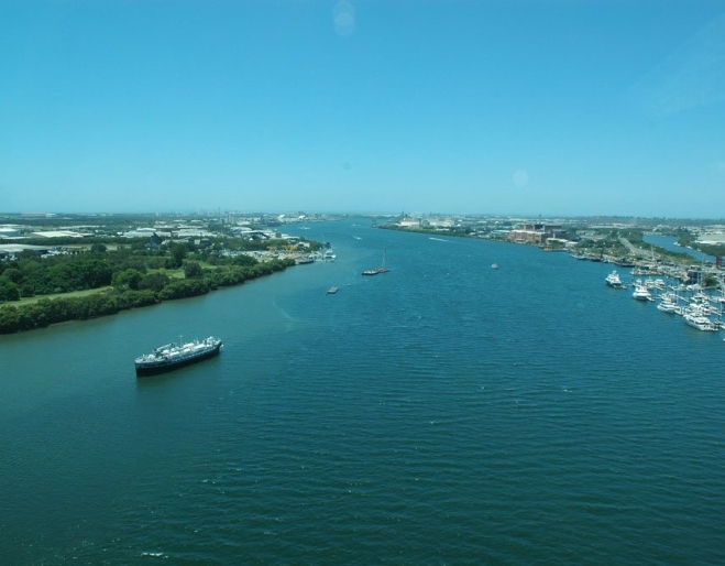 view of Brisbane river from top of Gateway Bridge