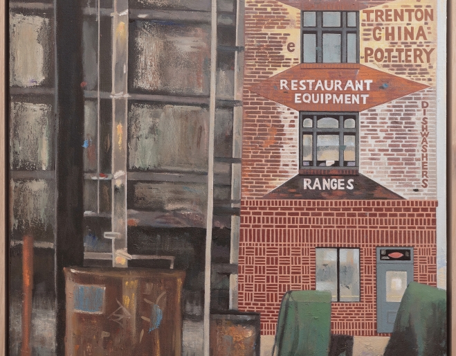 Steve Lopes painting Half House Trenton at his Exhibition ‘Everyone’s Amazing’ at Mitchell Fine Art