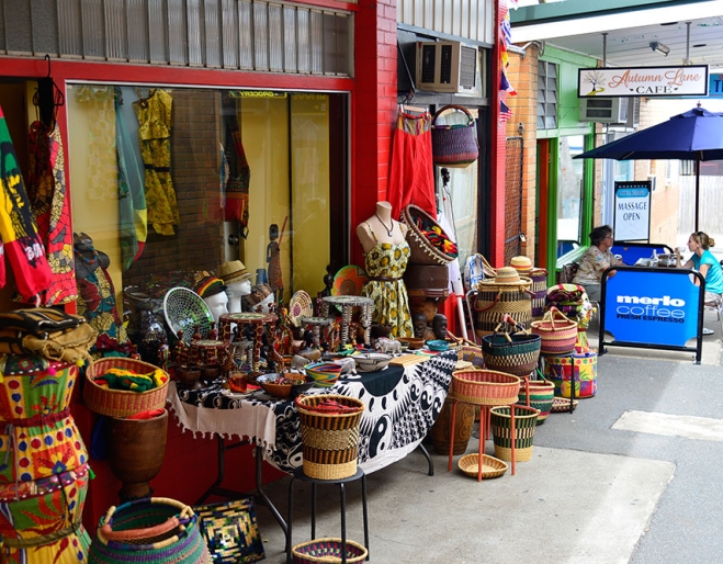 African wares outside shop in Moorvale Lane Moorooka