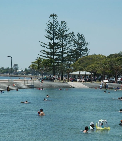 Wynnum Wading Pool Wynnum Esplanade Wynnum people swimming in Wynnum Wading Pool in summer.