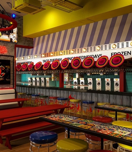 Booth tables inside El Camino Cantina