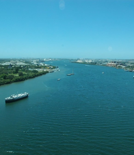 Gateway Bridge Walk or Cycle view of Brisbane river from top of Gateway Bridge