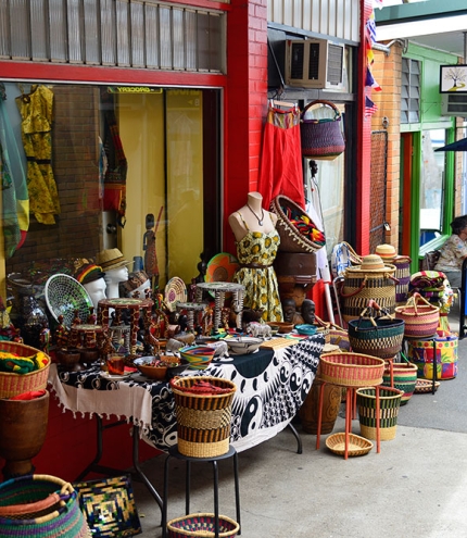 African wares outside shop in Moorvale Lane Moorooka