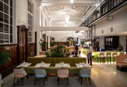 Donna Chang Brisbane  Interior with decorative ceiling and tables at Donna Chang Brisbane